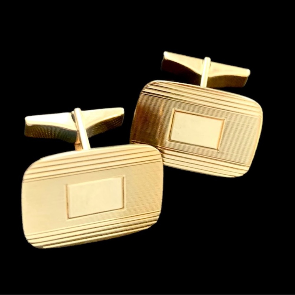14K Solid Gold Vintage Cufflinks 12.6g  Modernist Luxe Jewelry Engravable